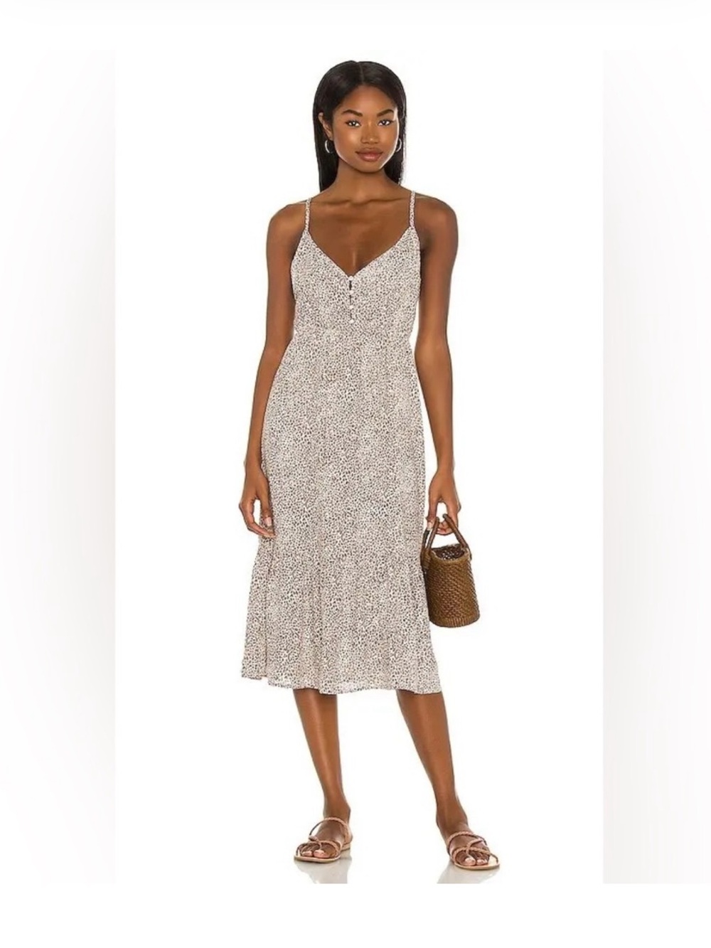 Rails Delilah Midi Dress Sand Cheetah Print Size L 55%Linen 45% Rayon